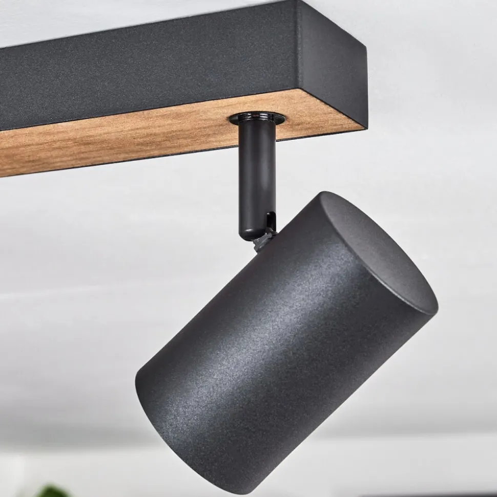 Plafonnier Javel Brun, Couleur Bois, Noir, 4 Lumieres