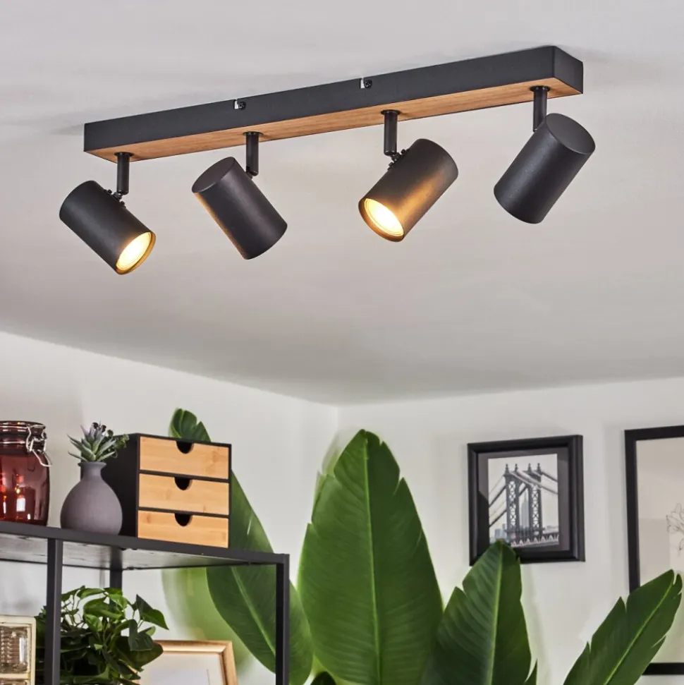 Plafonnier Javel Brun, Couleur Bois, Noir, 4 Lumieres
