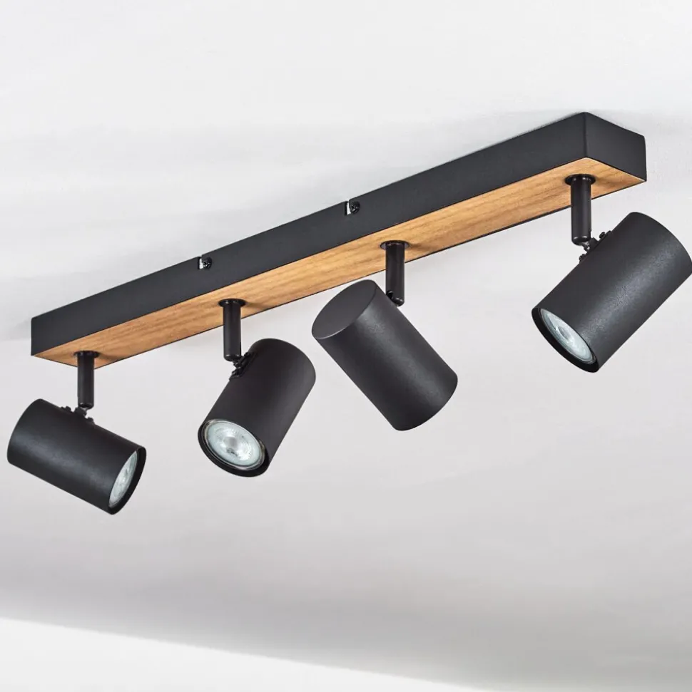 Plafonnier Javel Brun, Couleur Bois, Noir, 4 Lumieres