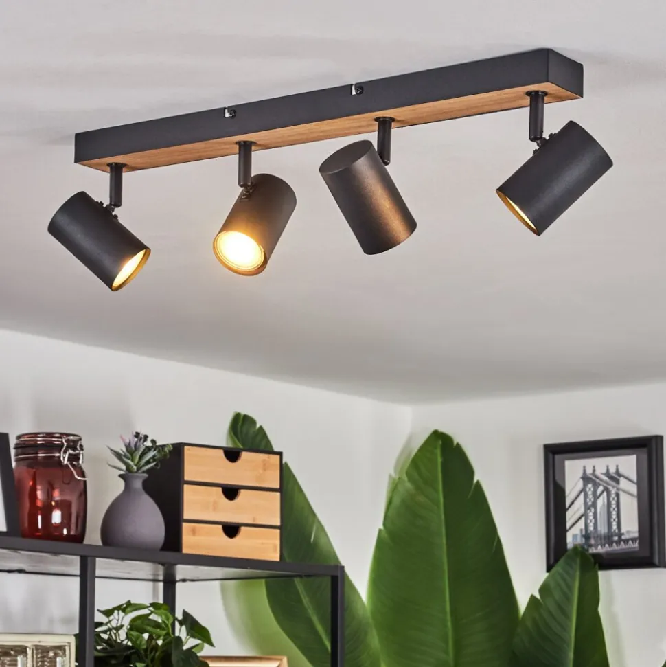 Plafonnier Javel Brun, Couleur Bois, Noir, 4 Lumieres