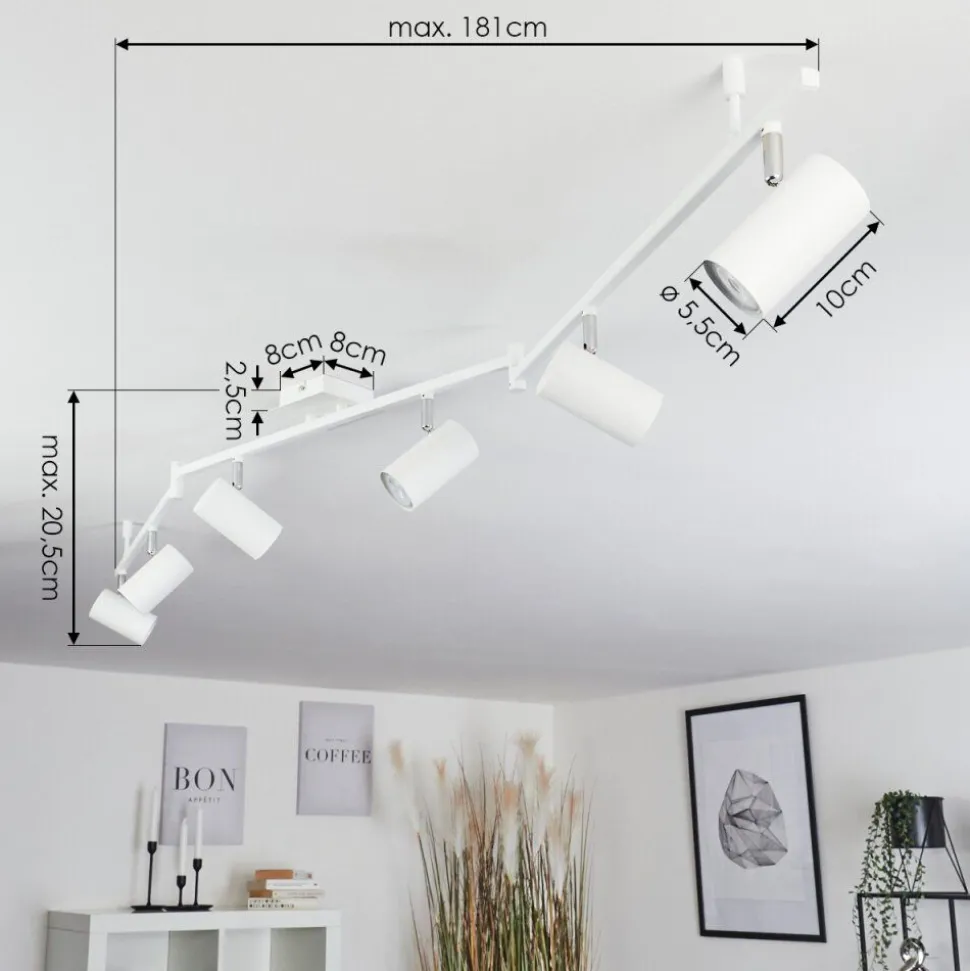Plafonnier Javel Chrome, Blanc, 6 Lumieres