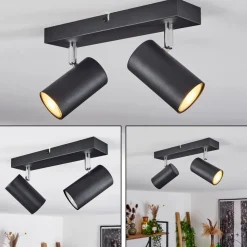 Plafonnier Javel Chrome, Noir, 2 Lumieres