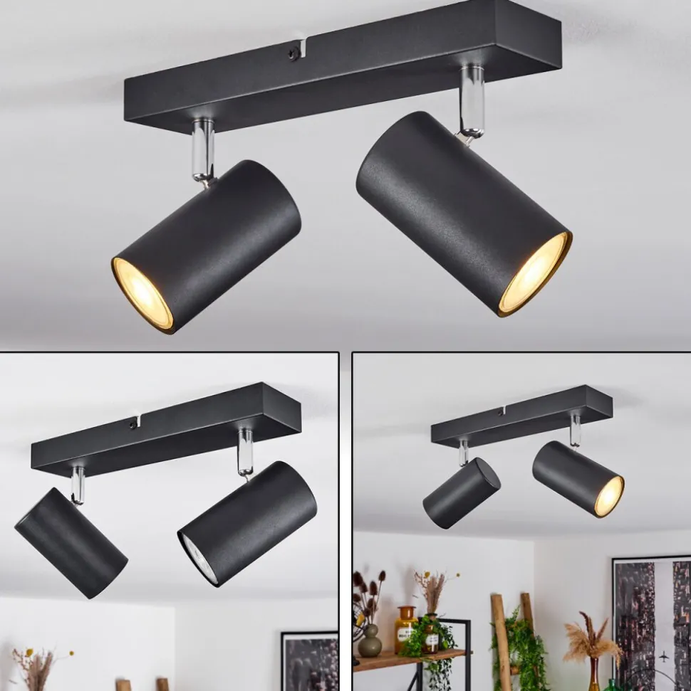 Plafonnier Javel Chrome, Noir, 2 Lumieres