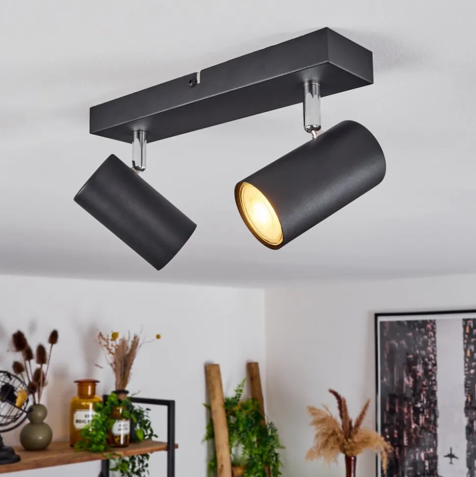 Plafonnier Javel Chrome, Noir, 2 Lumieres