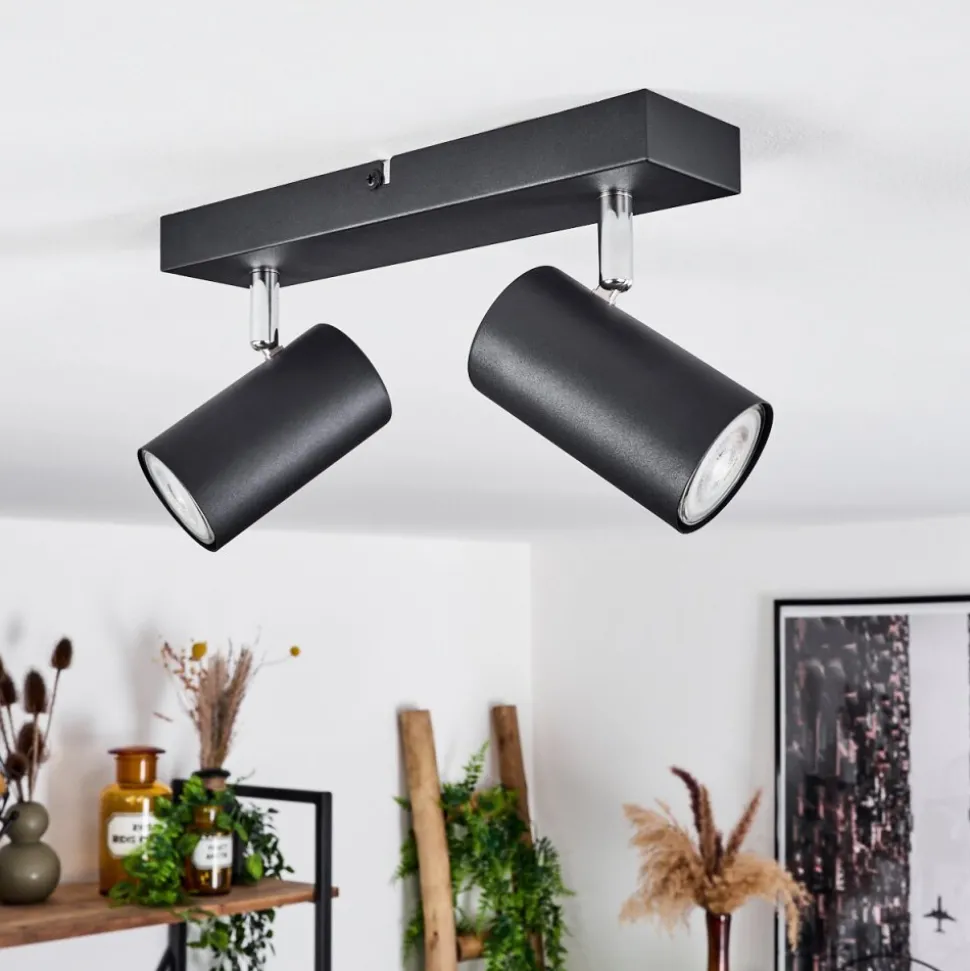 Plafonnier Javel Chrome, Noir, 2 Lumieres