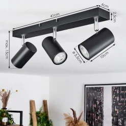 Plafonnier Javel Chrome, Noir, 3 Lumieres