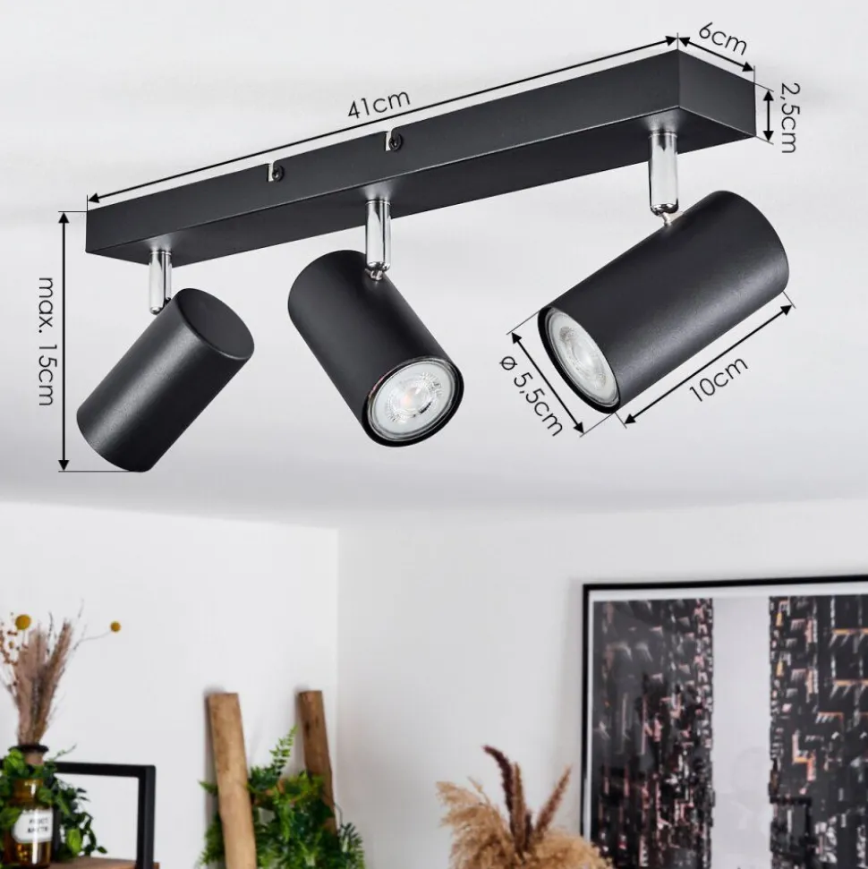 Plafonnier Javel Chrome, Noir, 3 Lumieres