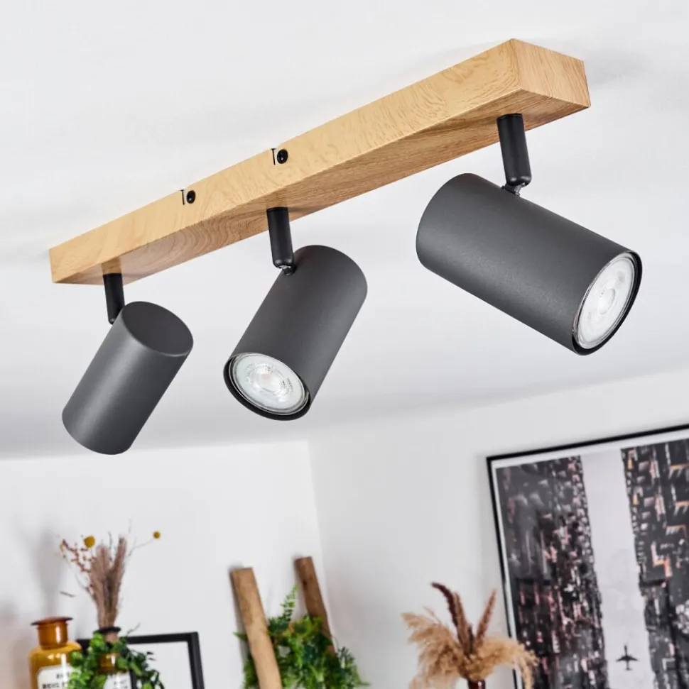 Plafonnier Javel Couleur Bois, Noir, 3 Lumieres