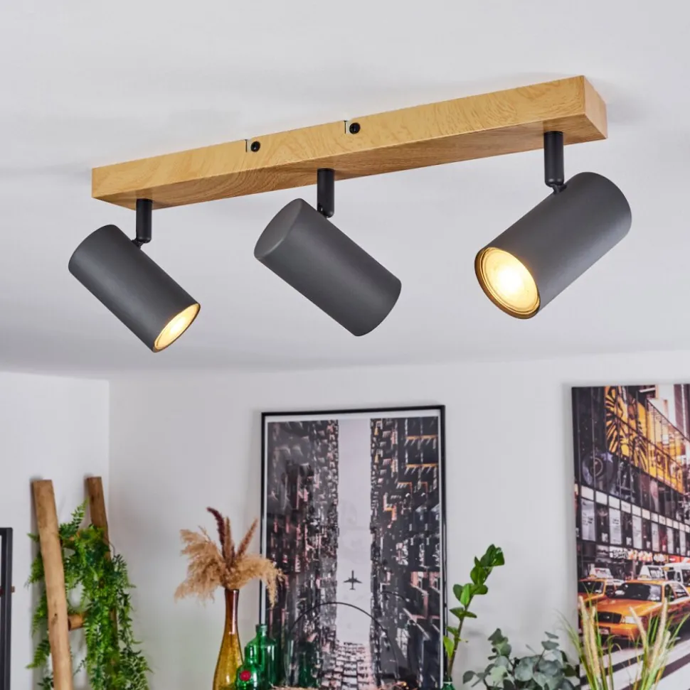 Plafonnier Javel Couleur Bois, Noir, 3 Lumieres