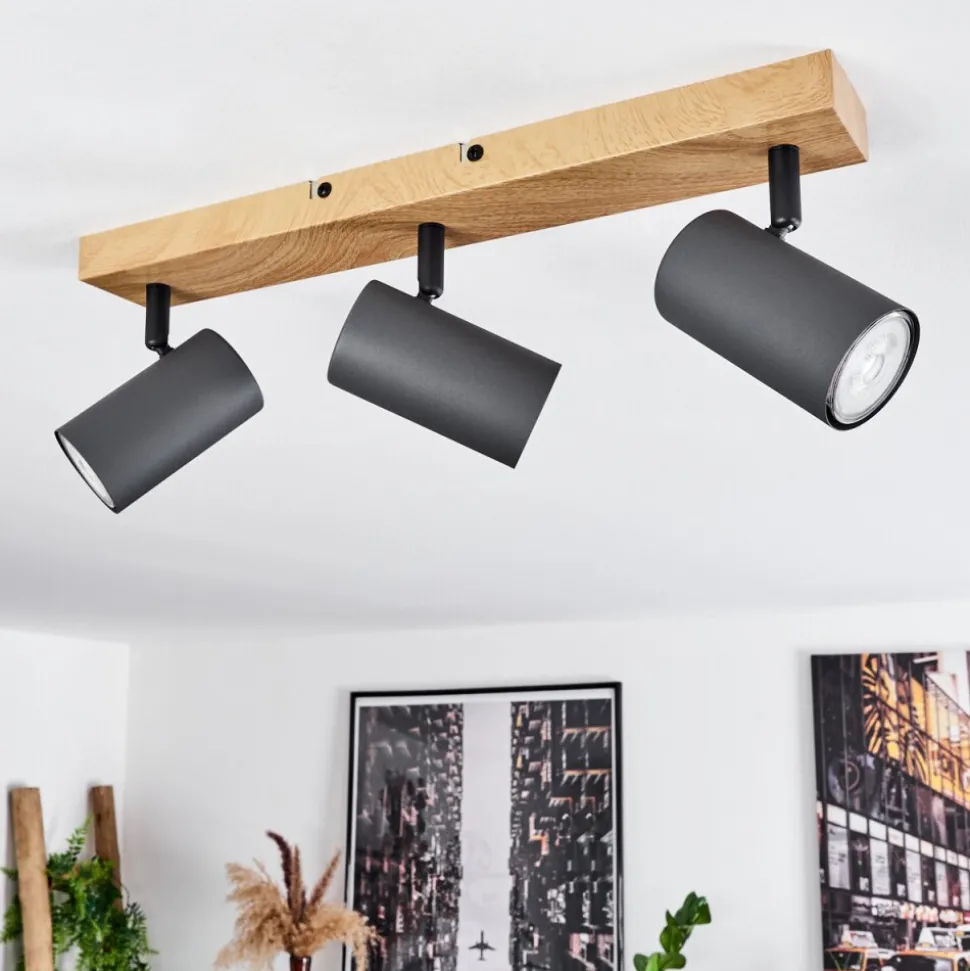 Plafonnier Javel Couleur Bois, Noir, 3 Lumieres
