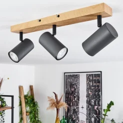 Plafonnier Javel Couleur Bois, Noir, 3 Lumieres