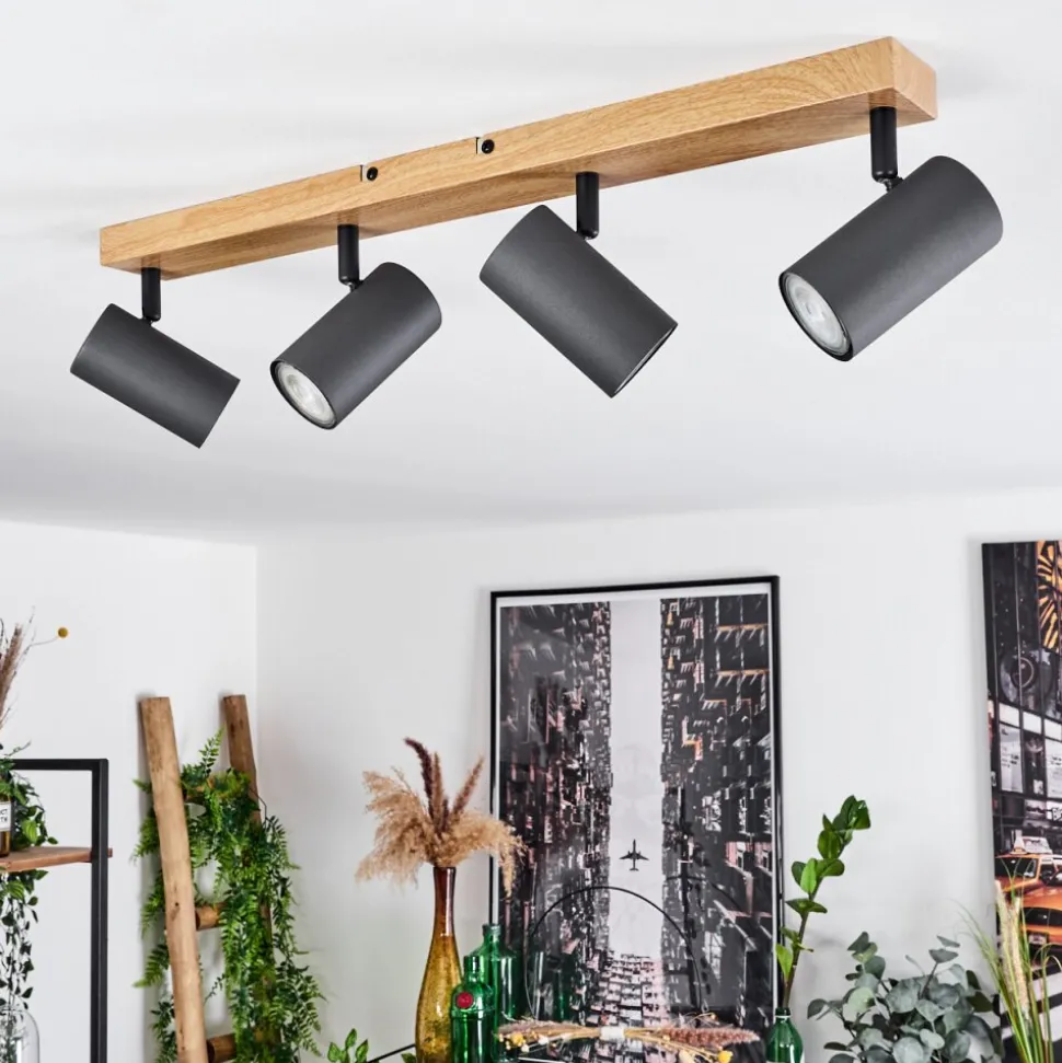 Plafonnier Javel Couleur Bois, Noir, 4 Lumieres