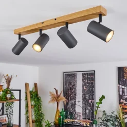Plafonnier Javel Couleur Bois, Noir, 4 Lumieres