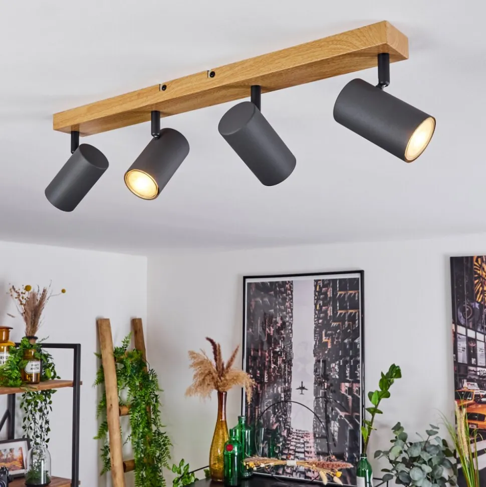 Plafonnier Javel Couleur Bois, Noir, 4 Lumieres