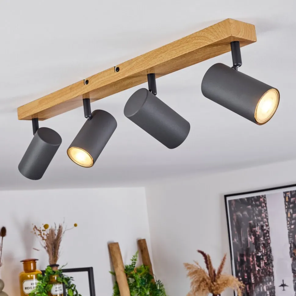Plafonnier Javel Couleur Bois, Noir, 4 Lumieres