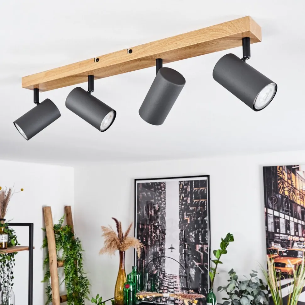 Plafonnier Javel Couleur Bois, Noir, 4 Lumieres