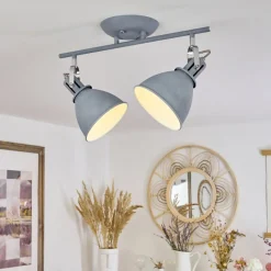 Plafonnier Koppom Bleu, Gris, 2 Lumieres