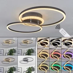 Plafonnier Lithgow Led Noir, 2 Lumieres, Telecommandes, Changeur De Couleurs