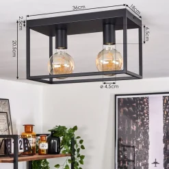 Plafonnier Malao Noir, 2 Lumieres
