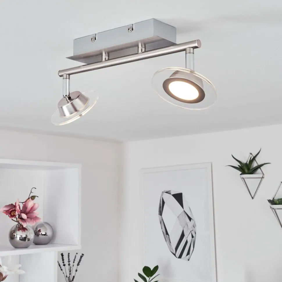 Plafonnier Marsen Led Chrome, Nickel Mat, 2 Lumieres, Telecommandes, Changeur De Couleurs
