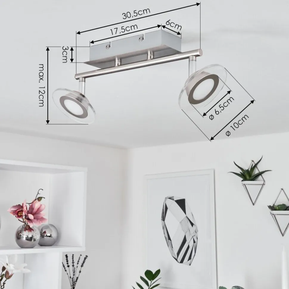 Plafonnier Marsen Led Chrome, Nickel Mat, 2 Lumieres, Telecommandes, Changeur De Couleurs