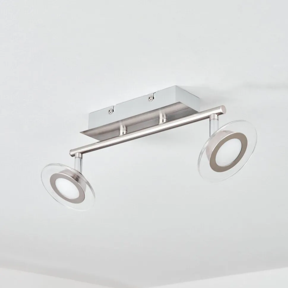 Plafonnier Marsen Led Chrome, Nickel Mat, 2 Lumieres, Telecommandes, Changeur De Couleurs