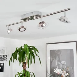 Plafonnier Marsen Led Chrome, Nickel Mat, 4 Lumieres, Telecommandes, Changeur De Couleurs