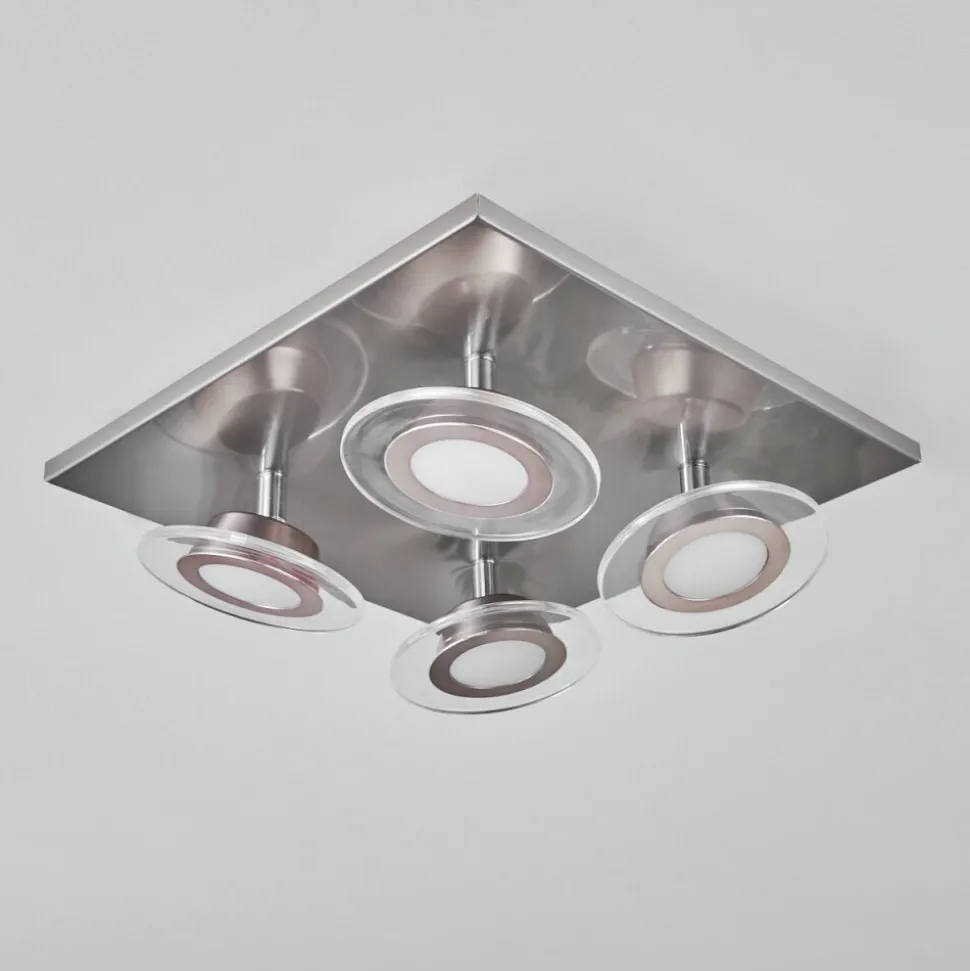 Plafonnier Marsen Led Nickel Mat, 4 Lumieres, Telecommandes, Changeur De Couleurs
