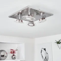Plafonnier Marsen Led Nickel Mat, 4 Lumieres, Telecommandes, Changeur De Couleurs