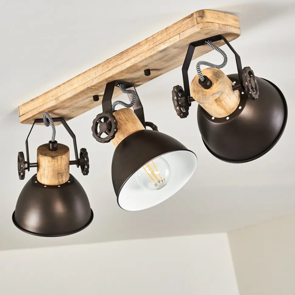 Plafonnier Orny Anthracite, Bois Clair, 3 Lumieres