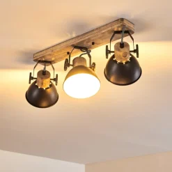 Plafonnier Orny Anthracite, Bois Clair, 3 Lumieres