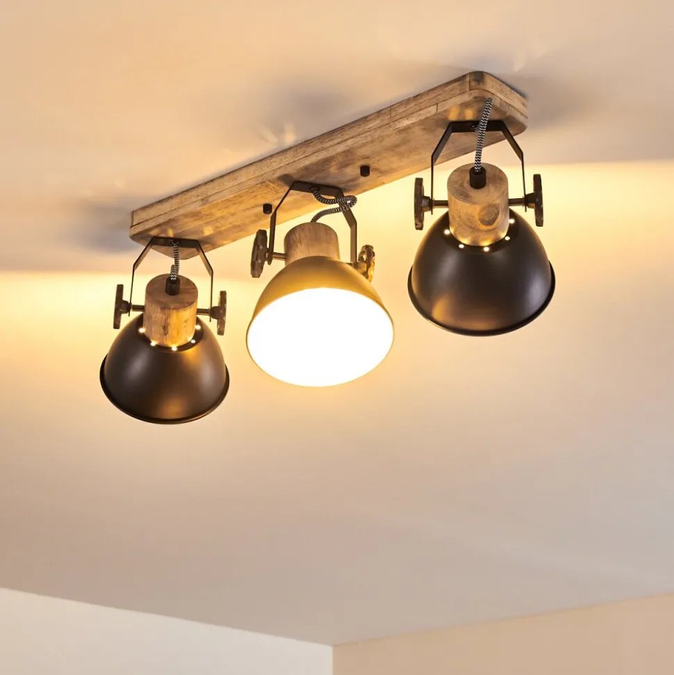 Plafonnier Orny Anthracite, Bois Clair, 3 Lumieres
