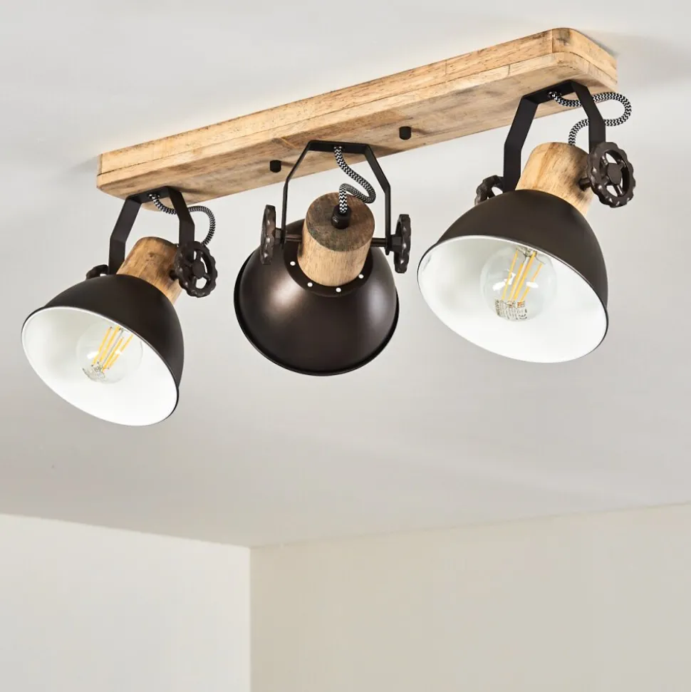 Plafonnier Orny Anthracite, Bois Clair, 3 Lumieres