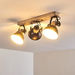 Plafonnier Orny Anthracite, Bois Clair, 3 Lumieres