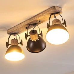 Plafonnier Orny Anthracite, Bois Clair, 3 Lumieres