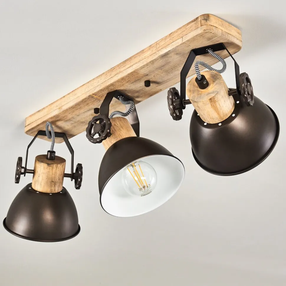 Plafonnier Orny Anthracite, Bois Clair, 3 Lumieres
