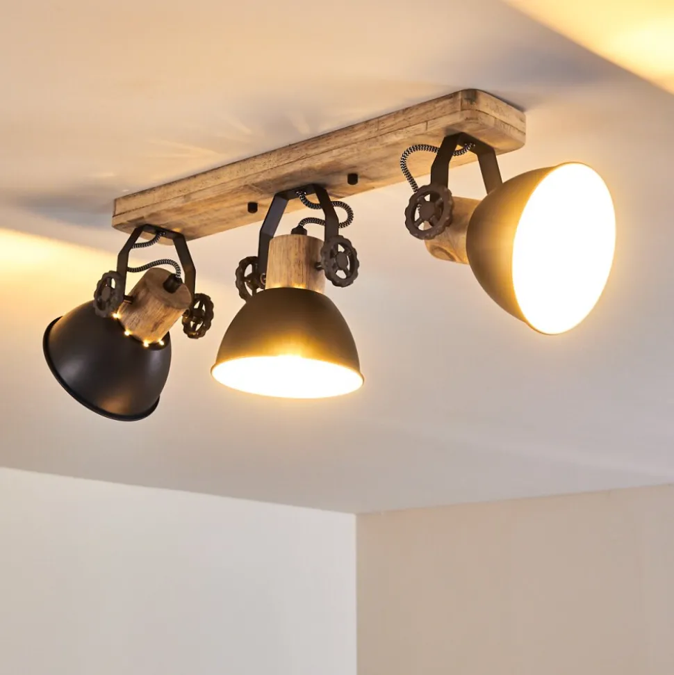 Plafonnier Orny Anthracite, Bois Clair, 3 Lumieres