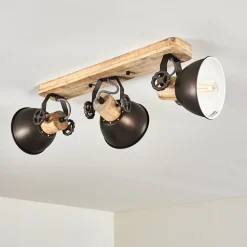 Plafonnier Orny Anthracite, Bois Clair, 3 Lumieres