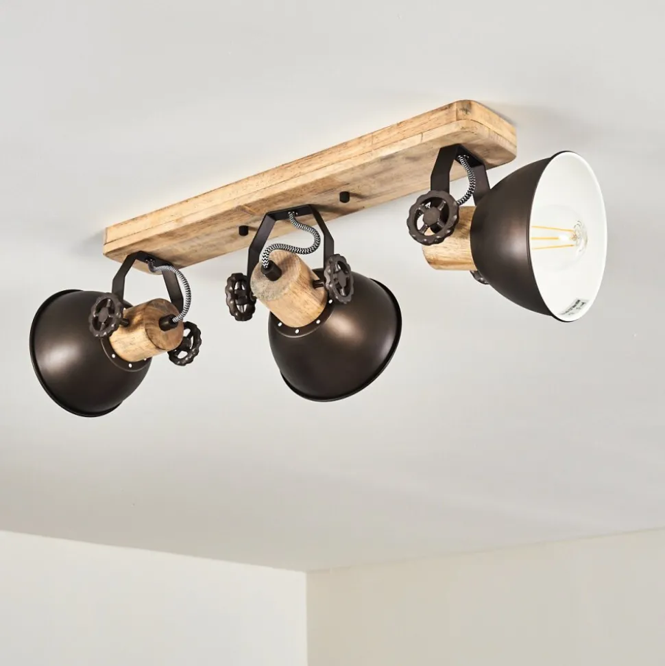 Plafonnier Orny Anthracite, Bois Clair, 3 Lumieres