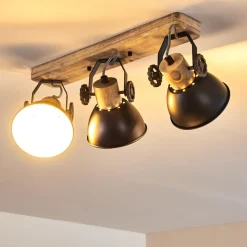 Plafonnier Orny Anthracite, Bois Clair, 3 Lumieres