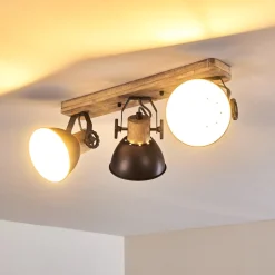 Plafonnier Orny Anthracite, Bois Clair, 3 Lumieres