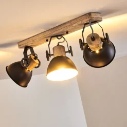 Plafonnier Orny Anthracite, Bois Clair, 3 Lumieres