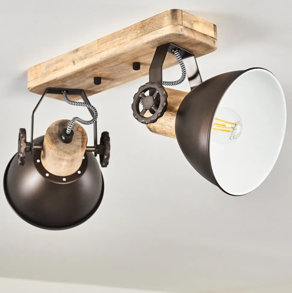Plafonnier Orny Anthracite, Bois Clair, 2 Lumieres