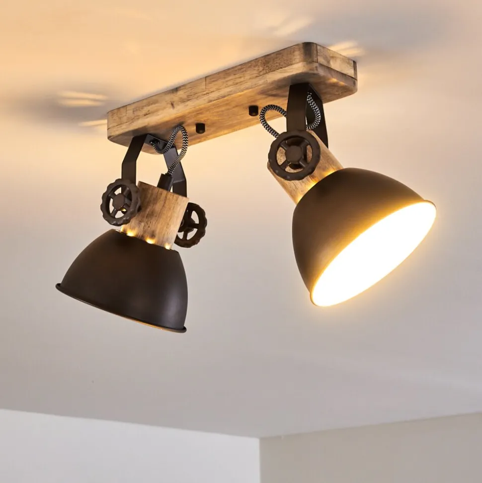 Plafonnier Orny Anthracite, Bois Clair, 2 Lumieres