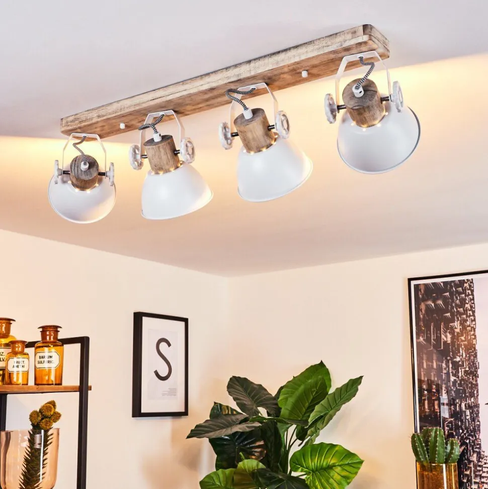 Plafonnier Orny Bois Clair, Blanc, 4 Lumieres