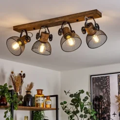 Plafonnier Orny Bois Fonce, Noir, 4 Lumieres