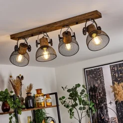 Plafonnier Orny Bois Fonce, Noir, 4 Lumieres