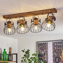 Plafonnier Orny Bois Fonce, Noir, 4 Lumieres