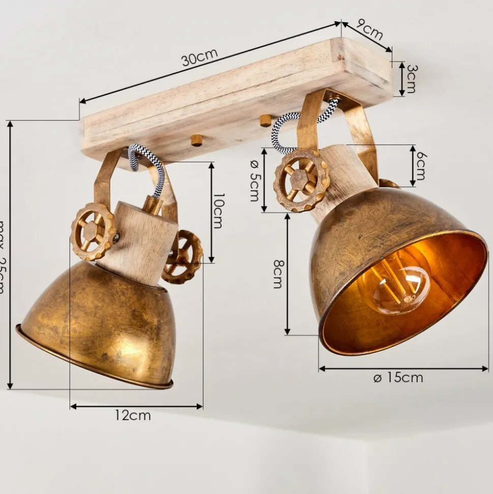 Plafonnier Orny Bronze, Bois Clair, 2 Lumieres