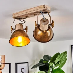 Plafonnier Orny Bronze, Bois Clair, 2 Lumieres